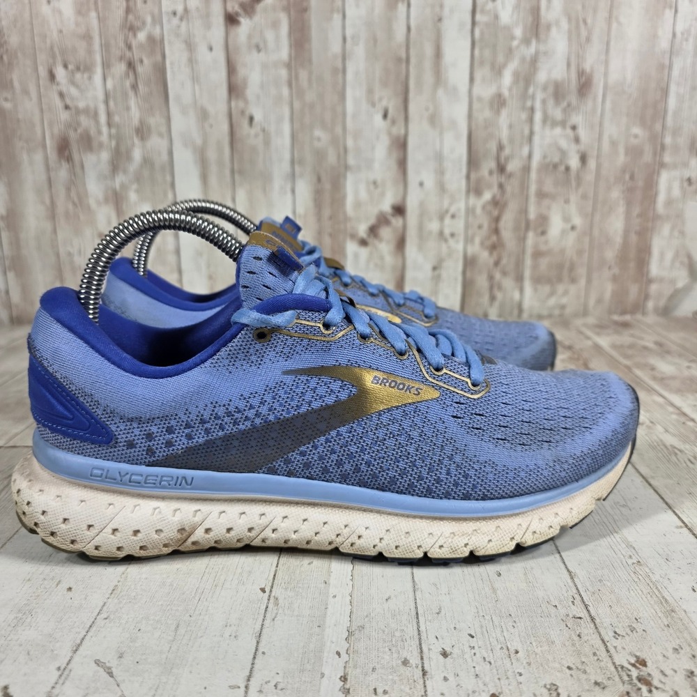 Brooks Glycerin 18 Womens Blue Gold Running Shoes 1203171B470 Size 8.5
